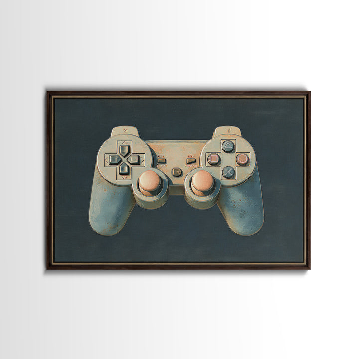 Neon Game Controller Icon on Black Background Canvas Print, Basement Art, Cocktail Art, Living Room Decor, Fine Art, Retreat, BAS-3x2-49