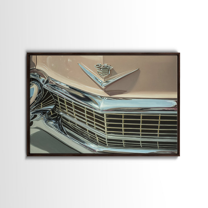 Classic Car Front Grill Closeup Framed Canvas Print, Basement Art, Bar Decor, Living Room Decor, Oil Painting, Retreat, BAS-3x2-50
