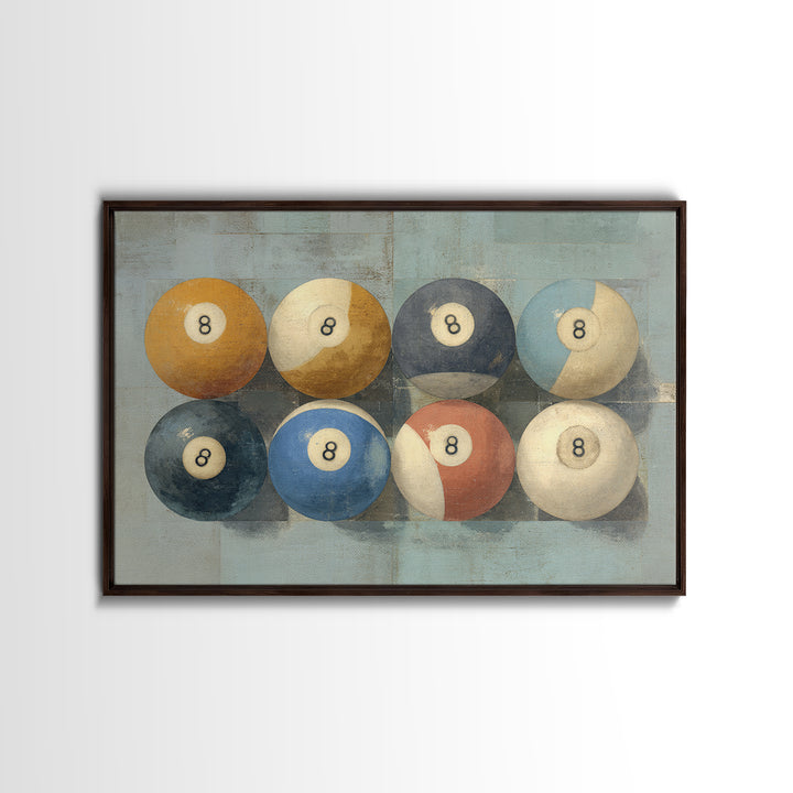 Bold Billiards Eight Ball Composition Canvas Print, Basement Art, First Home Gift, Living Room Decor, Fine Art, Retreat, BAS-3x2-56