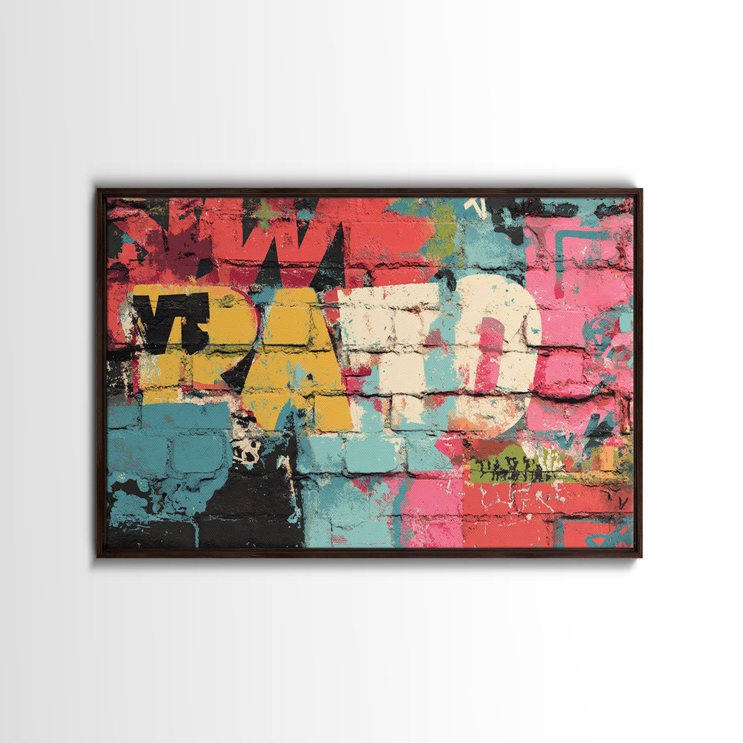 Urban Brick Graffiti Panel Framed Canvas Print, Basement Art, Minimalist Decor, Living Room Decor, Fine Art, Retreat, BAS-3x2-99