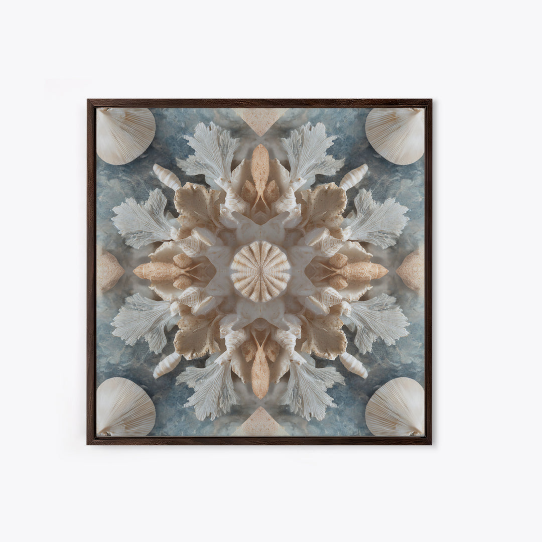 Coral and Shell Arrangement Framed Canvas Print, Bathroom Art, Bathroom Decor, Fine Art, Spa, Bathroom Accessories, Modern Art, BAT-1x1-11