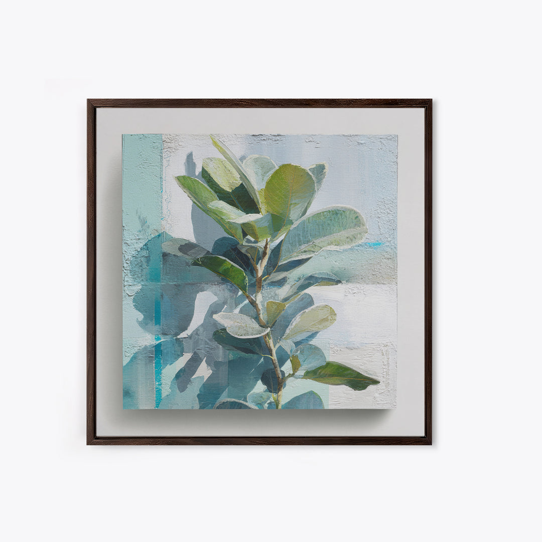 Sunlit Window Plant Shadow on Plaster Canvas Print, Bathroom Art, Dog Portrait, Bathroom Decor, Spa, Minimalist Wall Art, BAT-1x1-18
