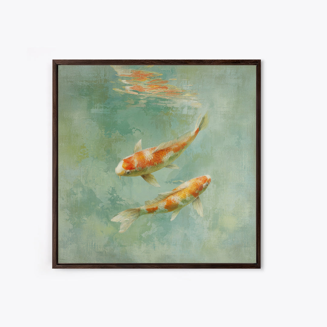 Minimal Koi Fish Swimming Through Clear Water Framed Canvas Print, Bathroom Art, Gallery Decor, Bathroom Decor, Fine Art, Spa, BAT-1x1-32