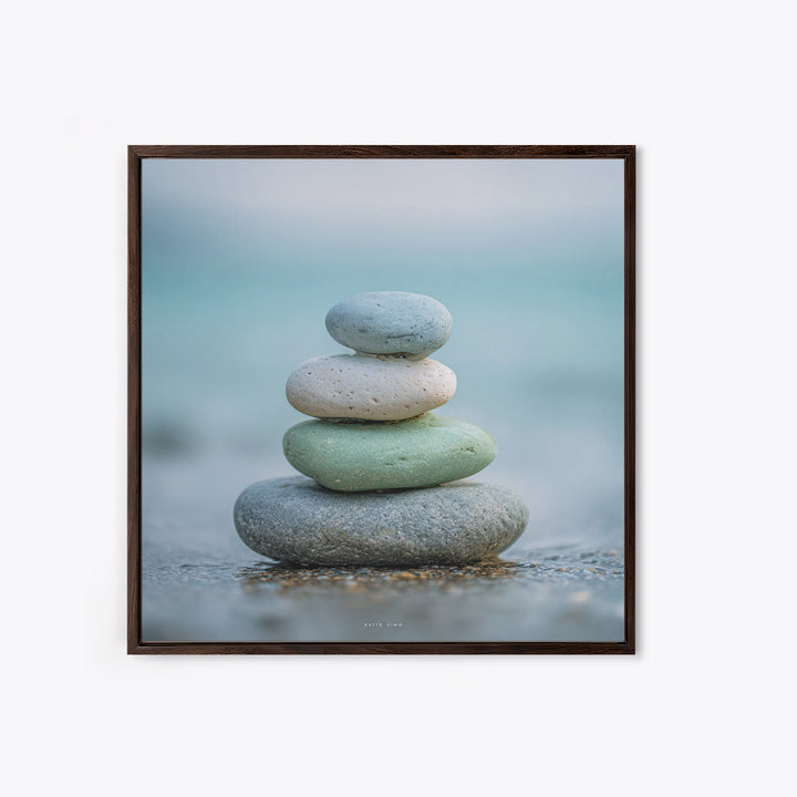 Monochrome Pebble Stack Framed Canvas Print, Bathroom Art, Bathroom Art Decor, Bathroom Decor, Oil Painting, Spa, Boho Decor, BAT-1x1-37
