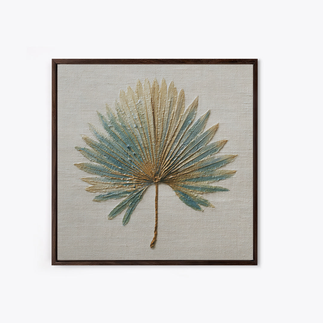 Simple Palm Frond on Off White Linen Framed Canvas Print, Bathroom Art, Dog Portrait, Bathroom Decor, Spa, Minimalist Wall Art, BAT-1x1-47