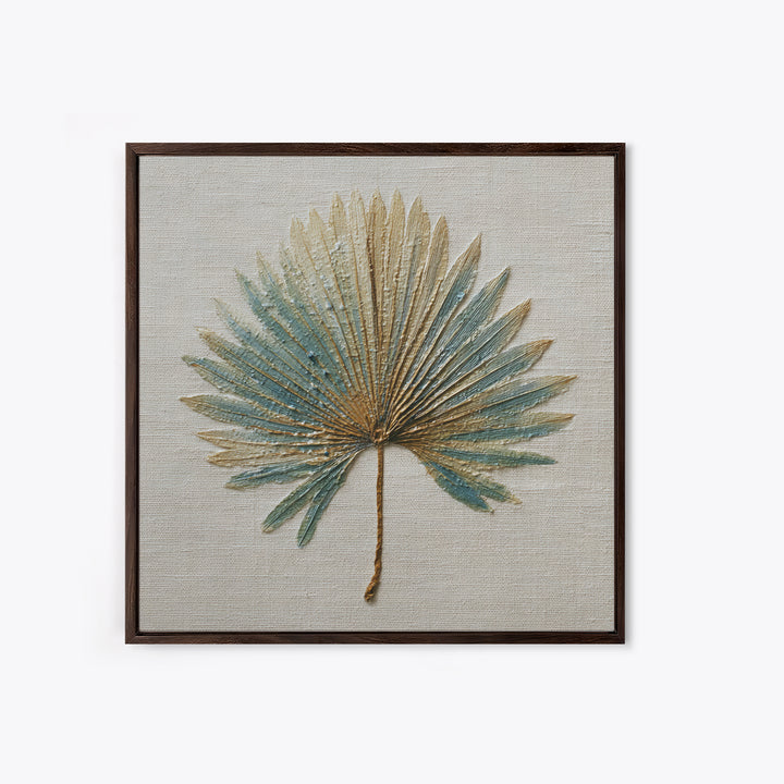 Simple Palm Frond on Off White Linen Framed Canvas Print, Bathroom Art, Dog Portrait, Bathroom Decor, Spa, Minimalist Wall Art, BAT-1x1-47