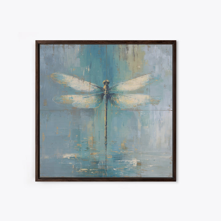 Delicate Dragonfly Above a Pond Surface Framed Canvas Print, Bathroom Art, Home Decor, Bathroom Decor, Fine Art, Spa, BAT-1x1-48