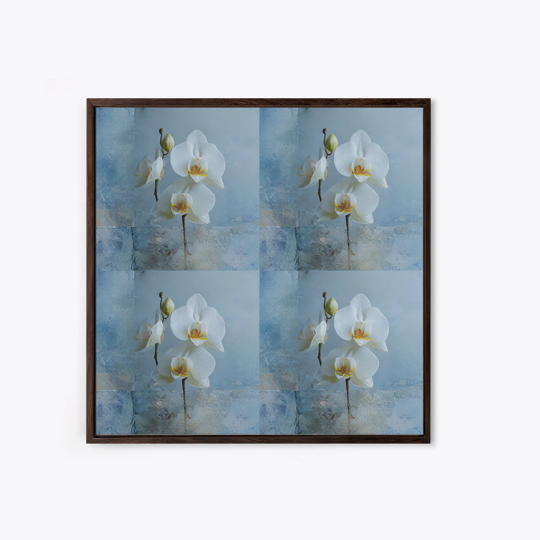White Orchid on Warm Stone Background Framed Canvas Print, Bathroom Art, Unique Wall Art, Bathroom Decor, Fine Art, Spa, BAT-1x1-52