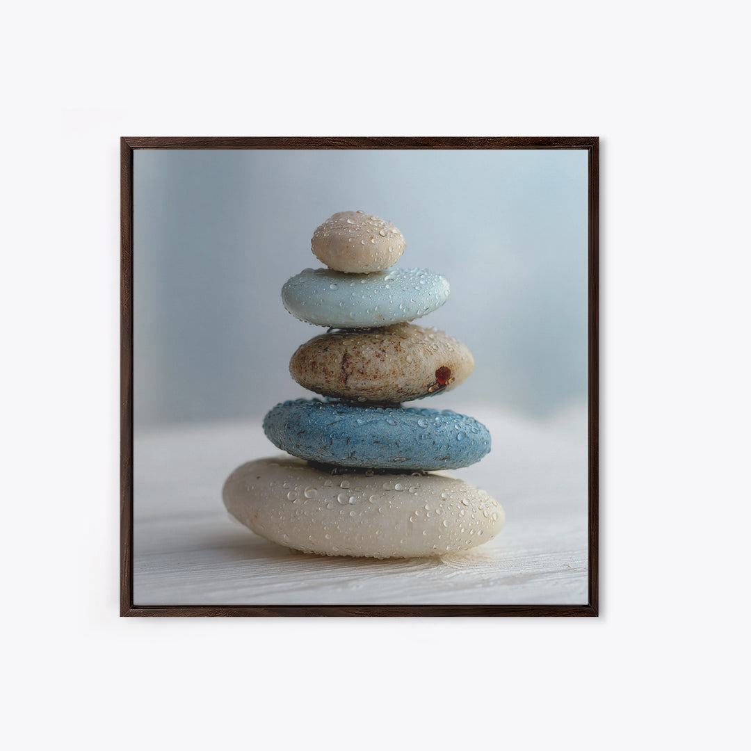 Monochrome Pebble Stack Framed Canvas Print, Bathroom Art, Bathroom Art Decor, Bathroom Decor, Oil Painting, Spa, Boho Decor, BAT-1x1-61