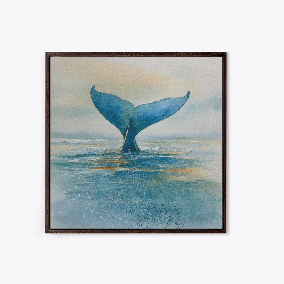 Watercolor Whale Tail Framed Canvas Print, Bathroom Art, Halloween Art, Bathroom Decor, Oil Painting, Spa, Textured Painting, BAT-1x1-63