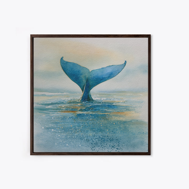 Watercolor Whale Tail Framed Canvas Print, Bathroom Art, Halloween Art, Bathroom Decor, Oil Painting, Spa, Textured Painting, BAT-1x1-63