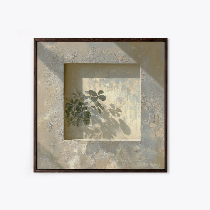 Sunlit Window Plant Shadow on Plaster Framed Canvas Print, Bathroom Art, Unique Wall Art, Bathroom Decor, Abstract Art, Spa, BAT-1x1-66