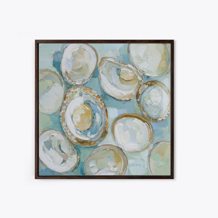 Oyster Shell Study Framed Canvas Print, Bathroom Art, Modern Wall Art, Bathroom Decor, Fine Art, Spa, Wall Decor, Neutral Decor, BAT-1x1-70