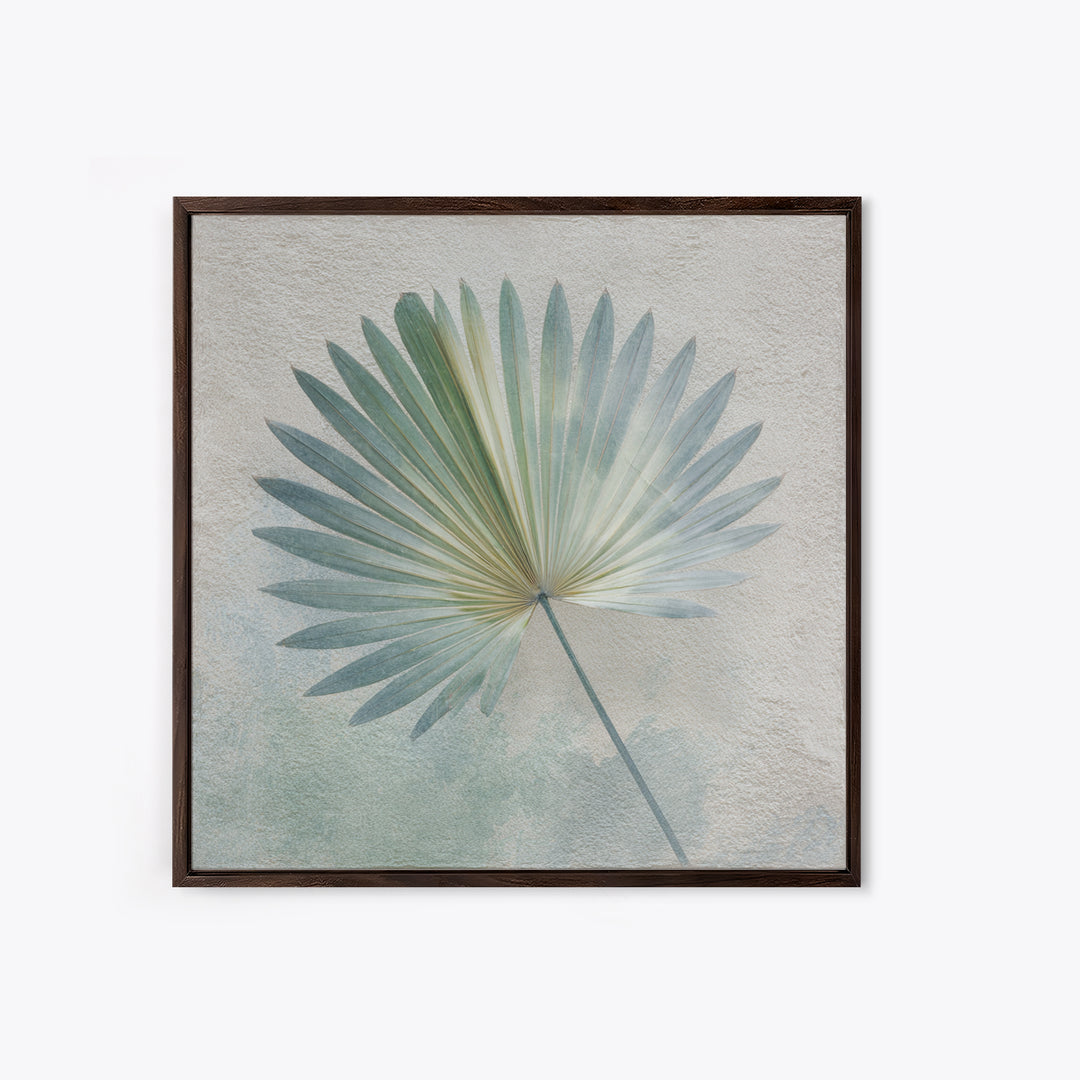 Simple Palm Frond on Off White Linen Framed Canvas Print, Bathroom Art, Bathroom Art Decor, Bathroom Decor, Abstract Art, Spa, BAT-1x1-71