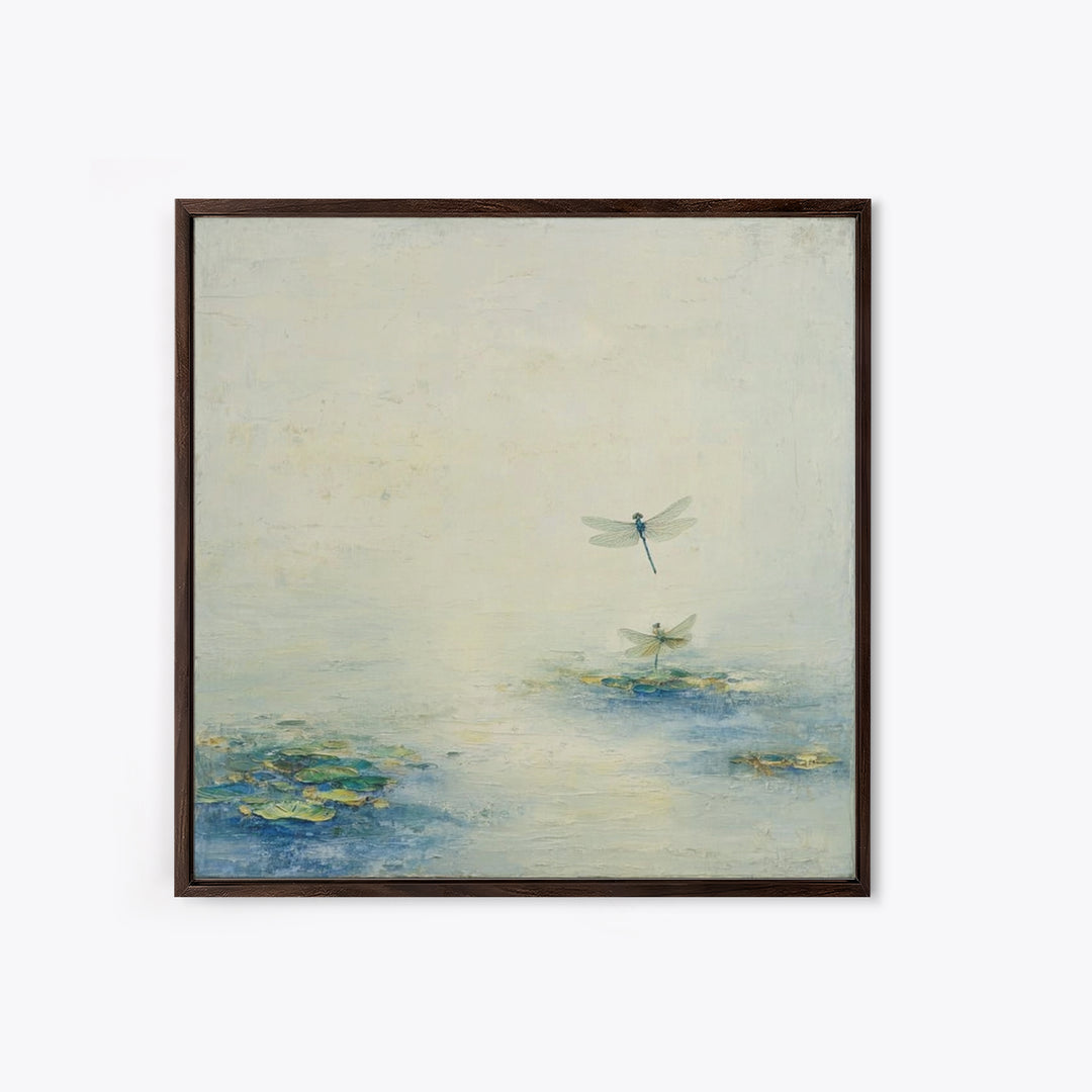 Delicate Dragonfly Above a Pond Surface Framed Canvas Print, Bathroom Art, Bathroom Art Decor, Bathroom Decor, Fine Art, Spa, BAT-1x1-72