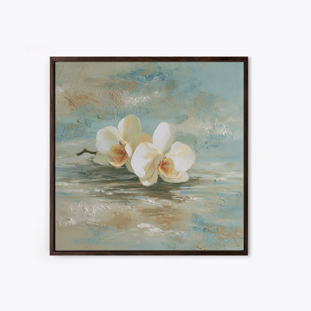 White Orchid on Warm Stone Background Canvas Print, Bathroom Art, Bathroom Art Decor, Bathroom Decor, Fine Art, Spa, Boho Decor, BAT-1x1-76