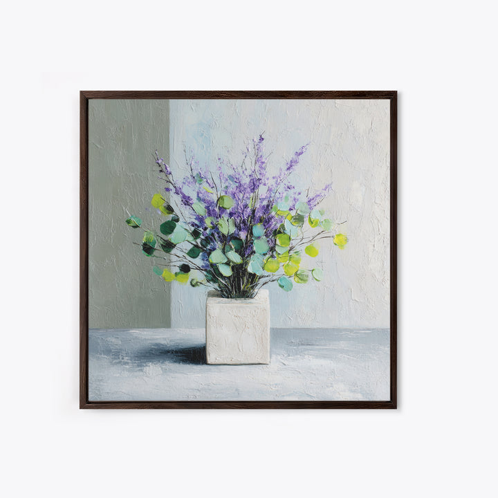 Lavender Sprigs in a Ceramic Vase Framed Canvas Print, Bathroom Art, Bathroom Wallpaper, Bathroom Decor, Abstract Art, Spa, BAT-1x1-84