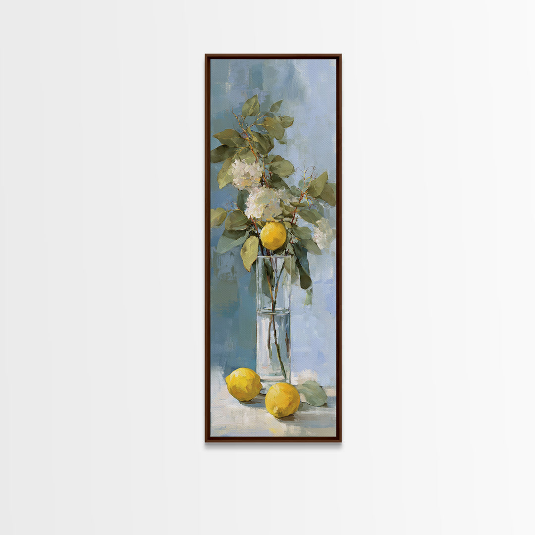 Lemon and Botanical Still Life Canvas Print, Bathroom Art, Bathroom Accessories, Bathroom Decor, Oil Painting, Spa, BAT-1x3-18