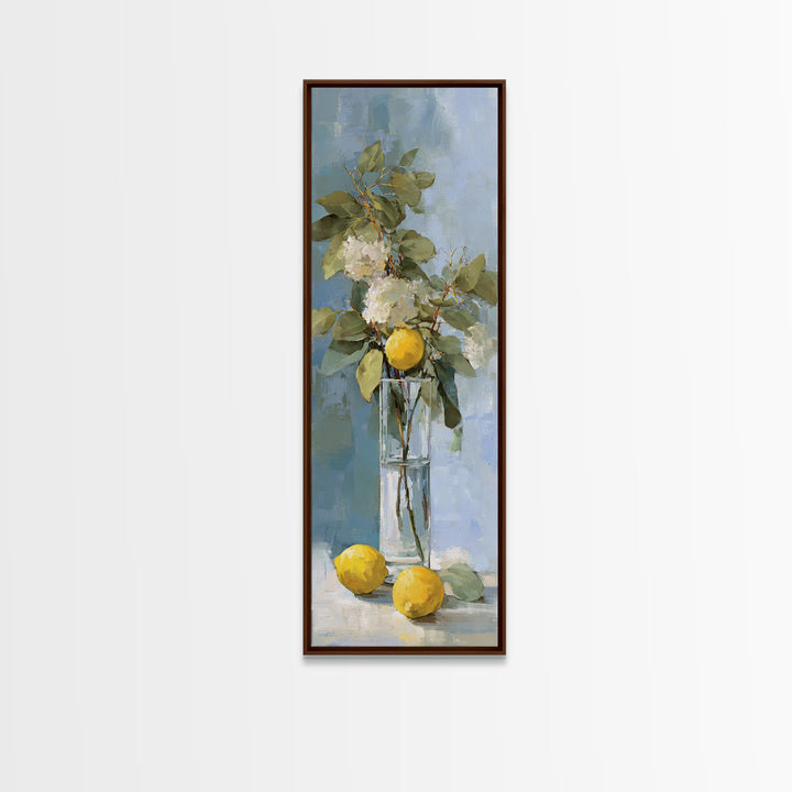 Lemon and Botanical Still Life Canvas Print, Bathroom Art, Bathroom Accessories, Bathroom Decor, Oil Painting, Spa, BAT-1x3-18