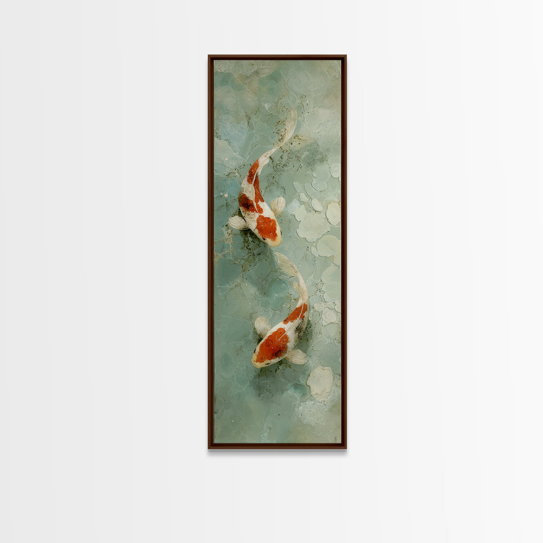 Minimal Koi Fish Swimming Through Clear Water Framed Canvas Print, Bathroom Art, Bathroom Print, Bathroom Decor, Fine Art, Spa, BAT-1x3-20