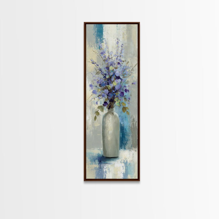 Lavender Sprigs in a Ceramic Vase Framed Canvas Print, Bathroom Art, Gallery Decor, Bathroom Decor, Spa, Minimalist Decor, BAT-1x3-24