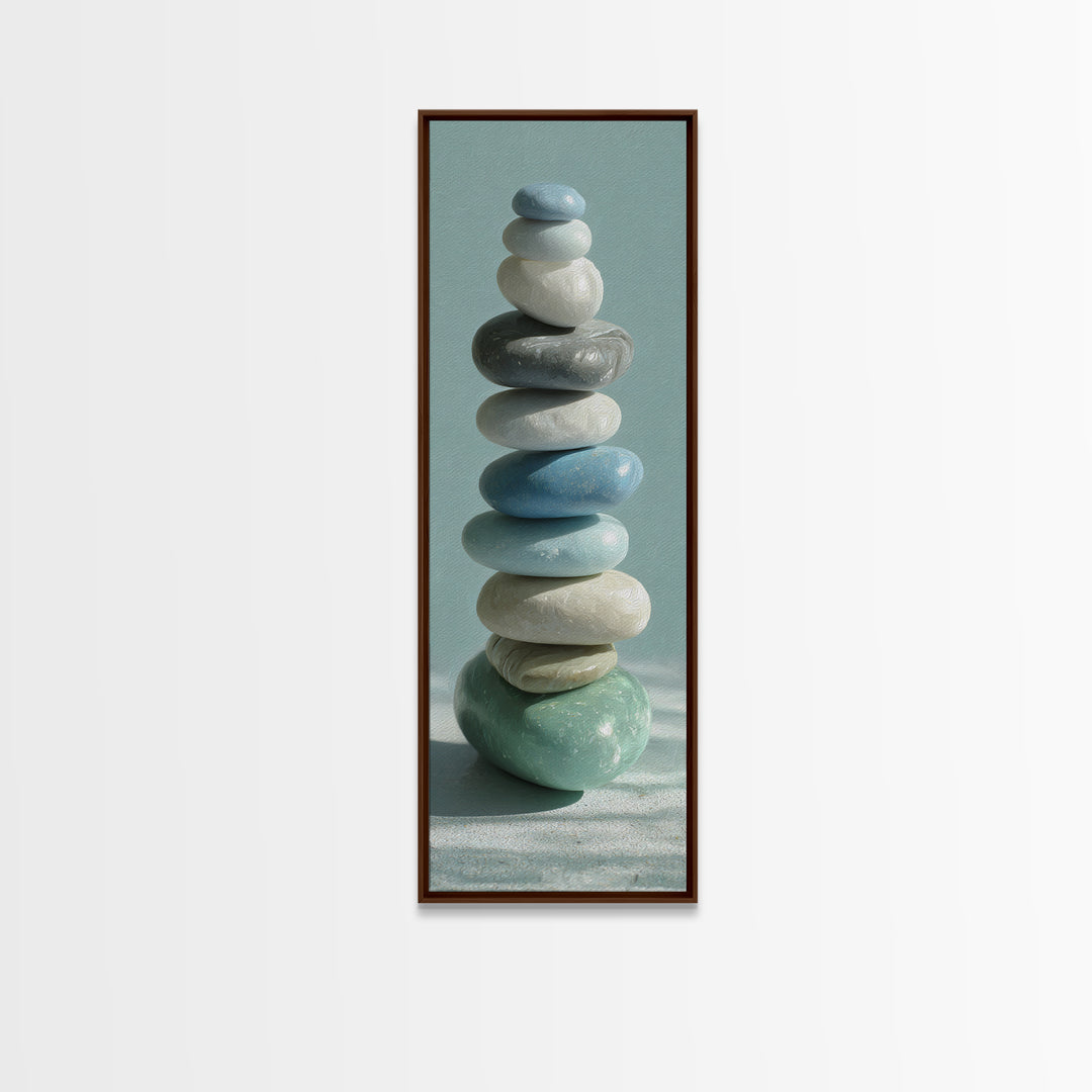 Monochrome Pebble Stack Canvas Print, Bathroom Art, Textured Painting, Bathroom Decor, Fine Art, Spa, Bathroom Wall Art, BAT-1x3-25