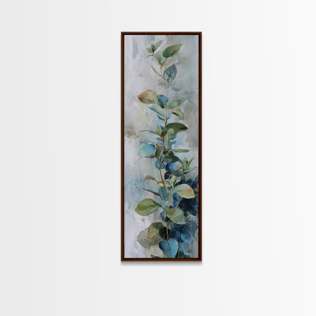 Sunlit Window Plant Shadow on Plaster Framed Canvas Print, Bathroom Art, Modern Wall Art, Bathroom Decor, Oil Painting, Spa, BAT-1x3-30