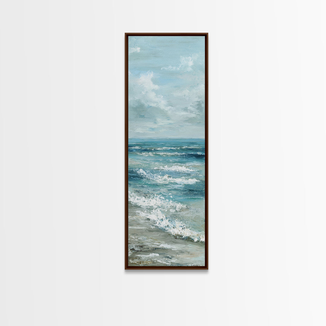 Calming Blue Ocean Wave Study Canvas Print, Bathroom Art, Halloween Art, Bathroom Decor, Oil Painting, Spa, Textured Painting, BAT-1x3-37