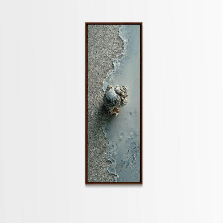 Minimal Seashell Still Life on Pale Sand Canvas Print, Bathroom Art, Textured Painting, Bathroom Decor, Fine Art, Spa, BAT-1x3-39
