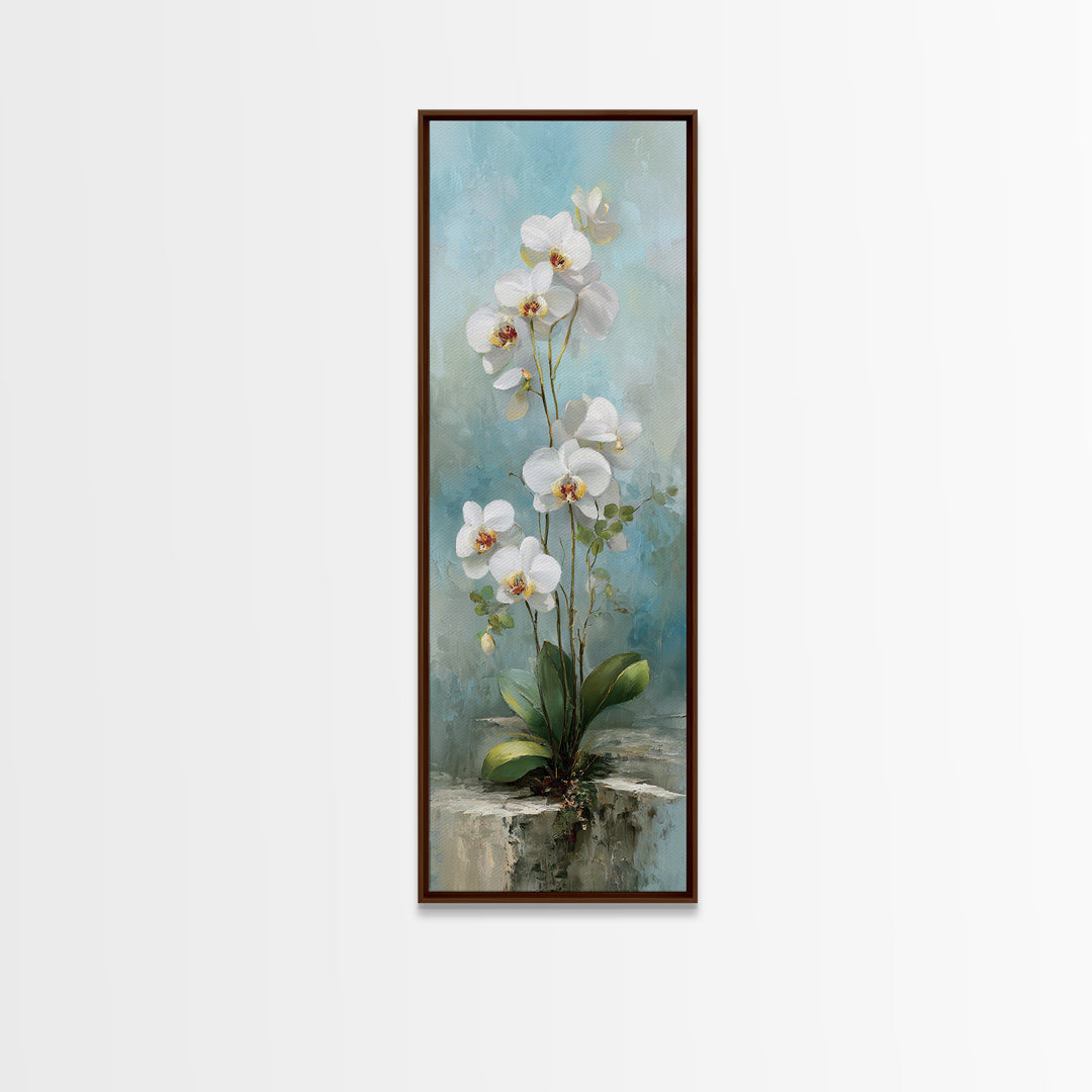 White Orchid on Warm Stone Background Canvas Print, Bathroom Art, Room Decor, Bathroom Decor, Spa, Custom Pet Portrait, BAT-1x3-40