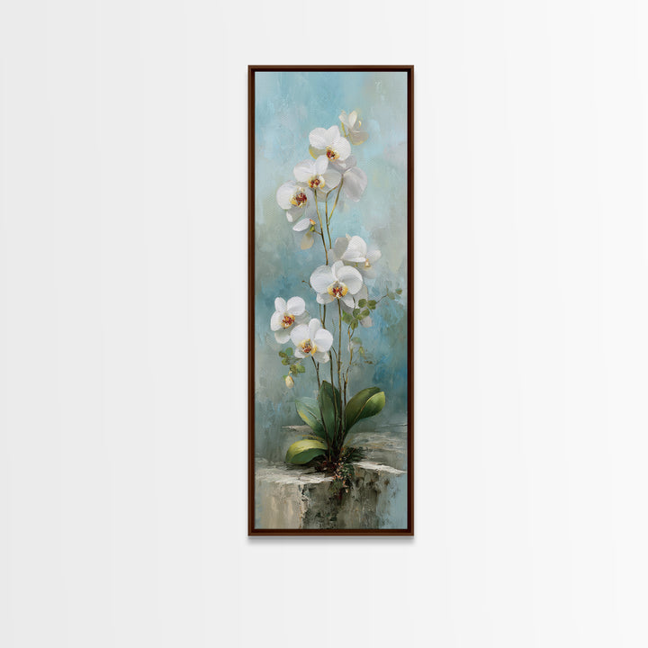 White Orchid on Warm Stone Background Canvas Print, Bathroom Art, Room Decor, Bathroom Decor, Spa, Custom Pet Portrait, BAT-1x3-40