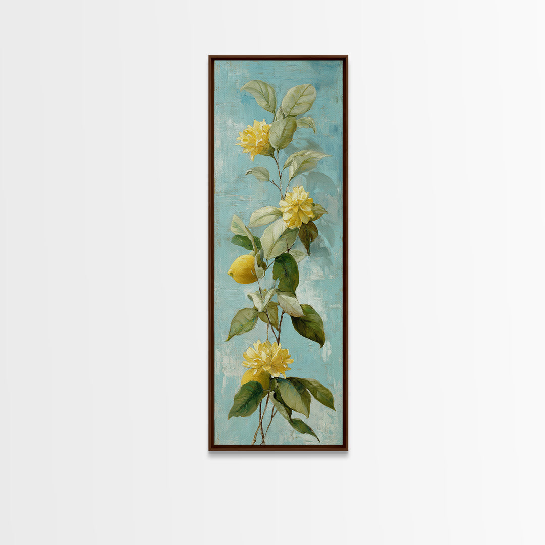 Lemon and Botanical Still Life Canvas Print, Bathroom Art, Bathroom Accessories, Bathroom Decor, Oil Painting, Spa, BAT-1x3-42