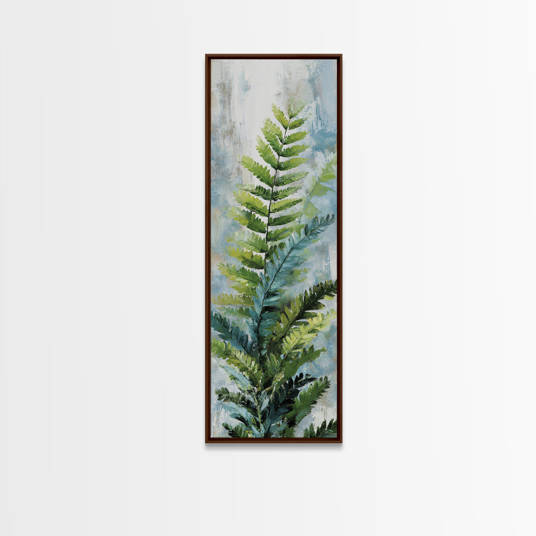 Green Fern Frond Closeup Framed Canvas Print, Bathroom Art, Modern Art, Bathroom Decor, Fine Art, Spa, Statement Artwork, BAT-1x3-46