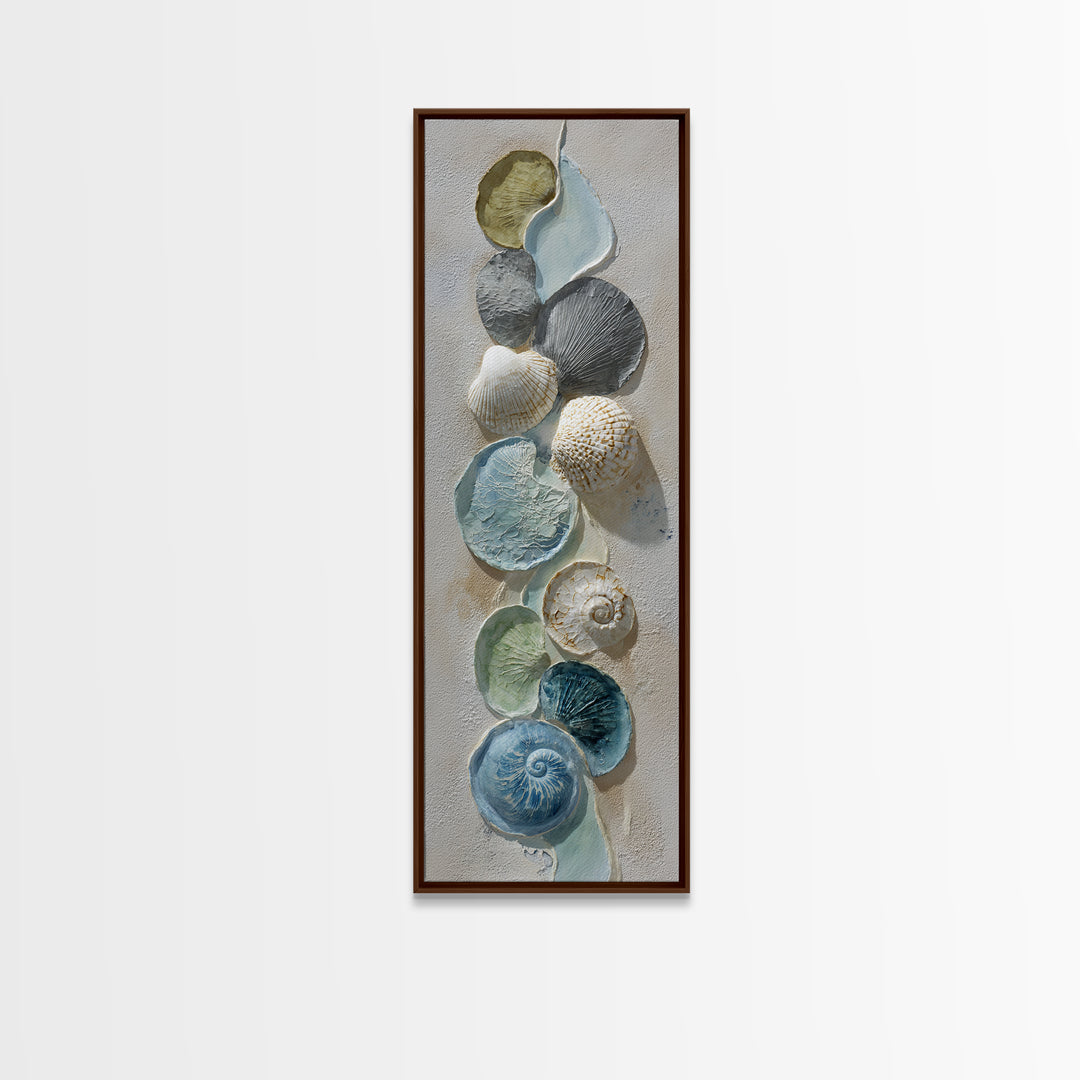 Coral and Shell Arrangement Framed Canvas Print, Bathroom Art, Minimalist Decor, Bathroom Decor, Fine Art, Spa, Wall Hanging, BAT-1x3-47