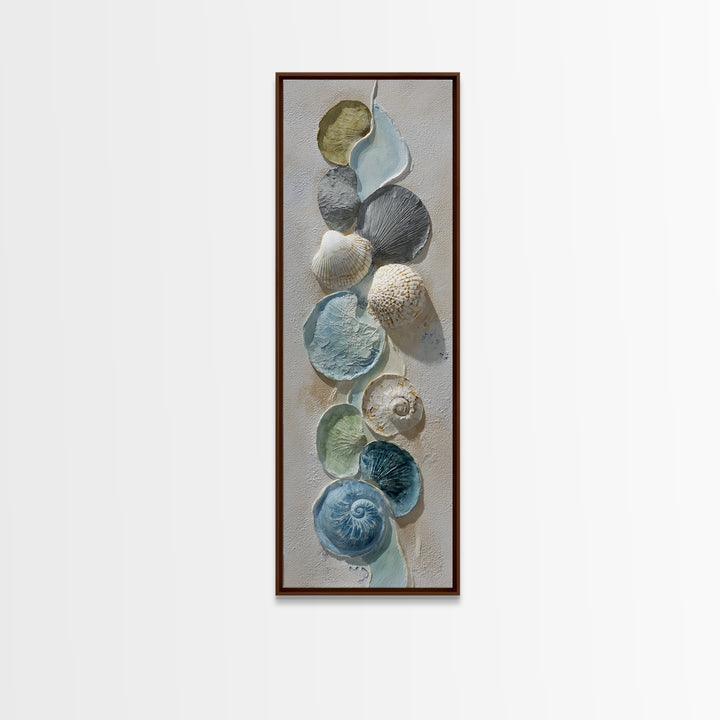 Coral and Shell Arrangement Framed Canvas Print, Bathroom Art, Minimalist Decor, Bathroom Decor, Fine Art, Spa, Wall Hanging, BAT-1x3-47