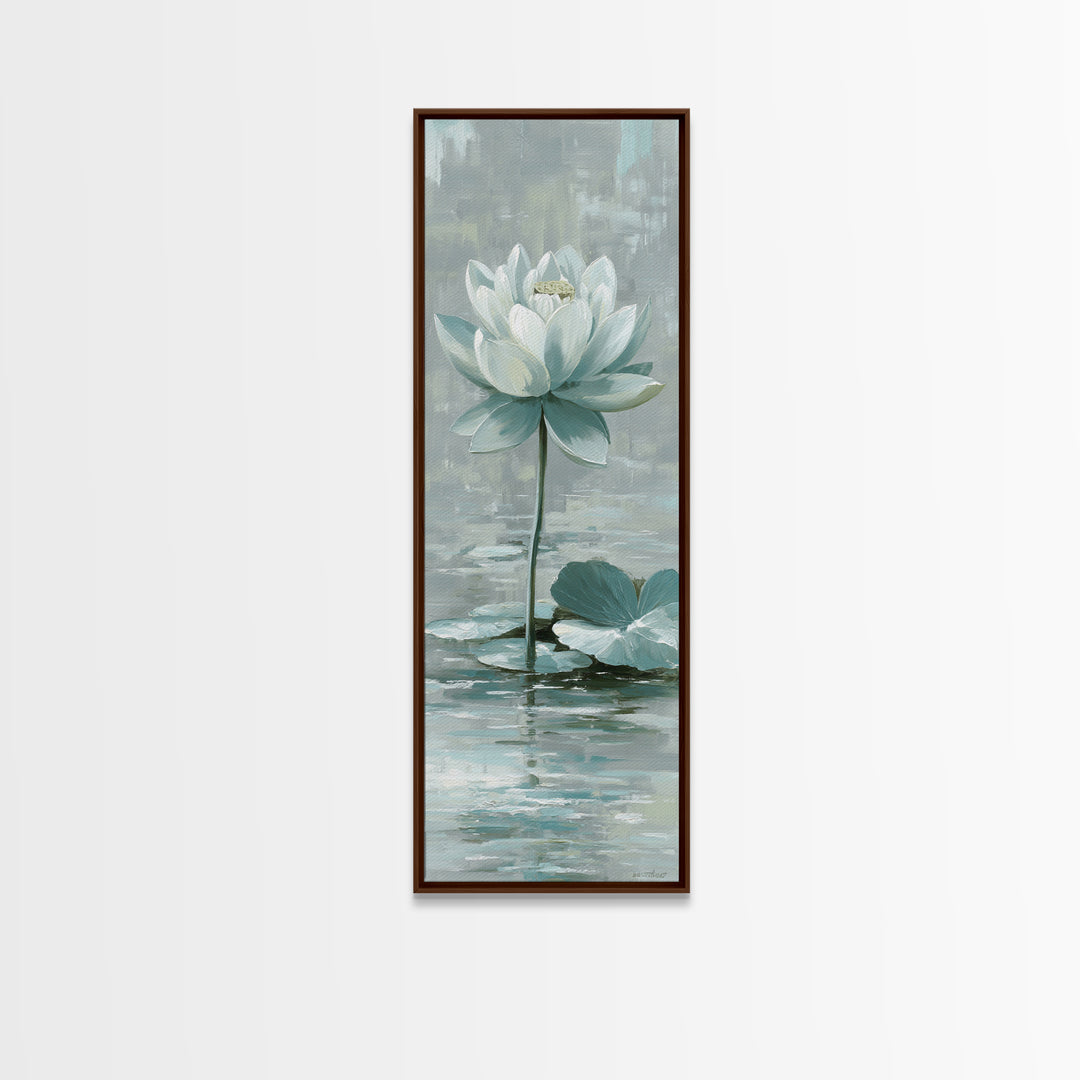 Lotus Flower Floating on Calm Water Canvas Print, Bathroom Art, Contemporary Art, Bathroom Decor, Spa, Framed Wall Art, BAT-1x3-56
