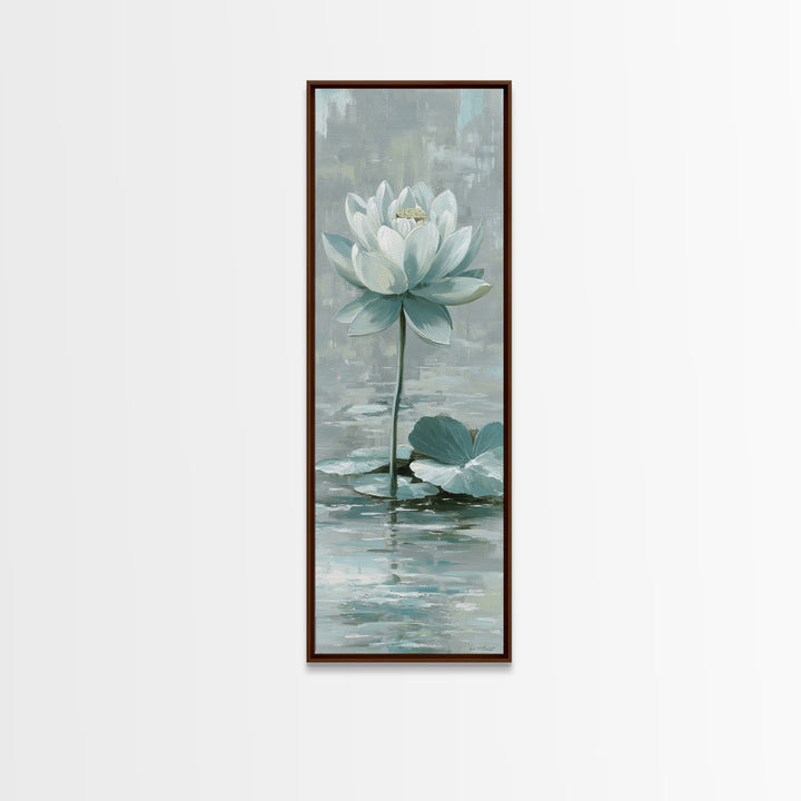 Lotus Flower Floating on Calm Water Canvas Print, Bathroom Art, Contemporary Art, Bathroom Decor, Spa, Framed Wall Art, BAT-1x3-56