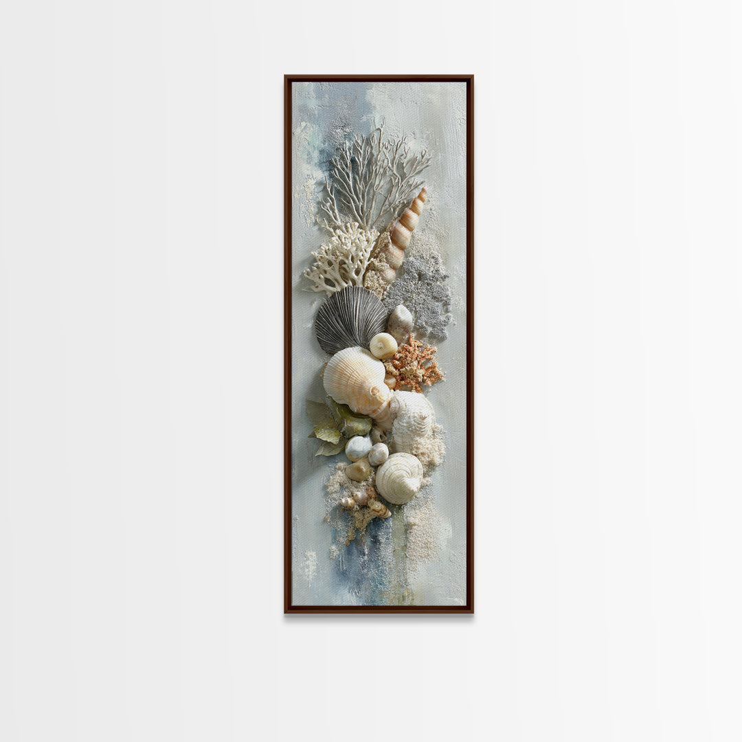 Coral and Shell Arrangement Framed Canvas Print, Bathroom Art, Bathroom Decor, Fine Art, Spa, Bathroom Accessories, Modern Art, BAT-1x3-71
