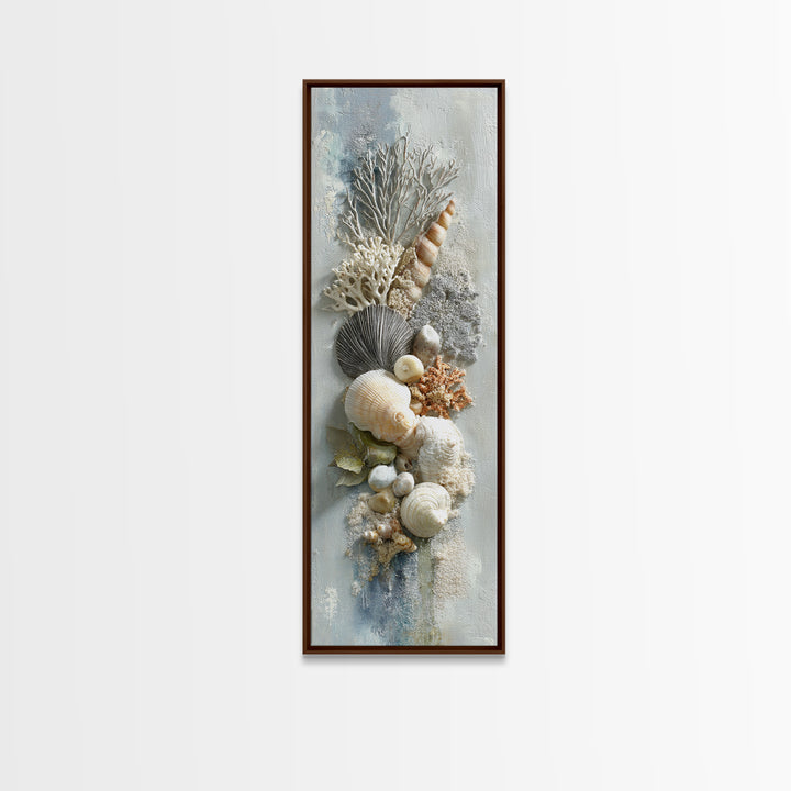 Coral and Shell Arrangement Framed Canvas Print, Bathroom Art, Bathroom Decor, Fine Art, Spa, Bathroom Accessories, Modern Art, BAT-1x3-71