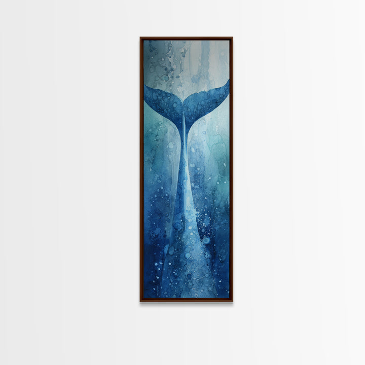 Watercolor Whale Tail Framed Canvas Print, Bathroom Art, Wall Hanging, Bathroom Decor, Oil Painting, Spa, Modern Art, BAT-1x3-75
