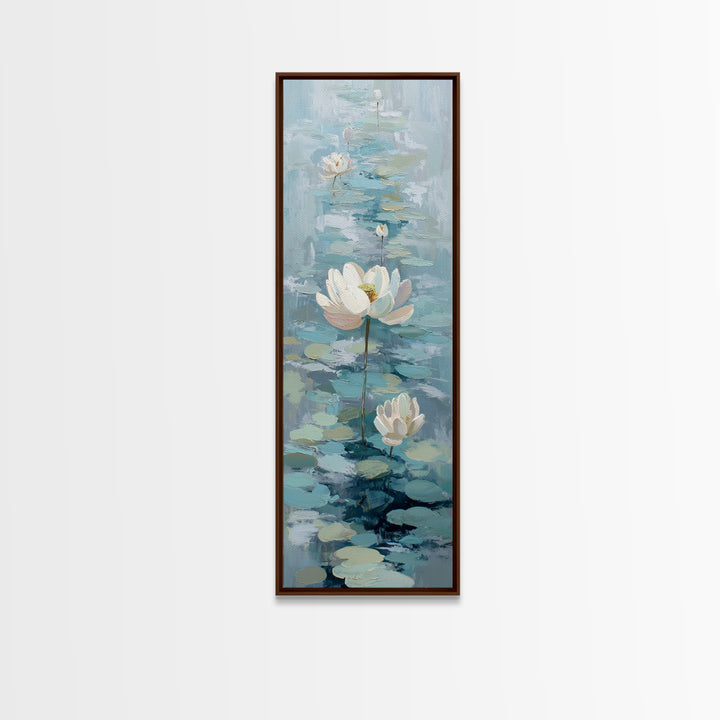 Lotus Flower Floating on Calm Water Framed Canvas Print, Bathroom Art, Funny Bathroom Art, Bathroom Decor, Watercolor Art, Spa, BAT-1x3-8