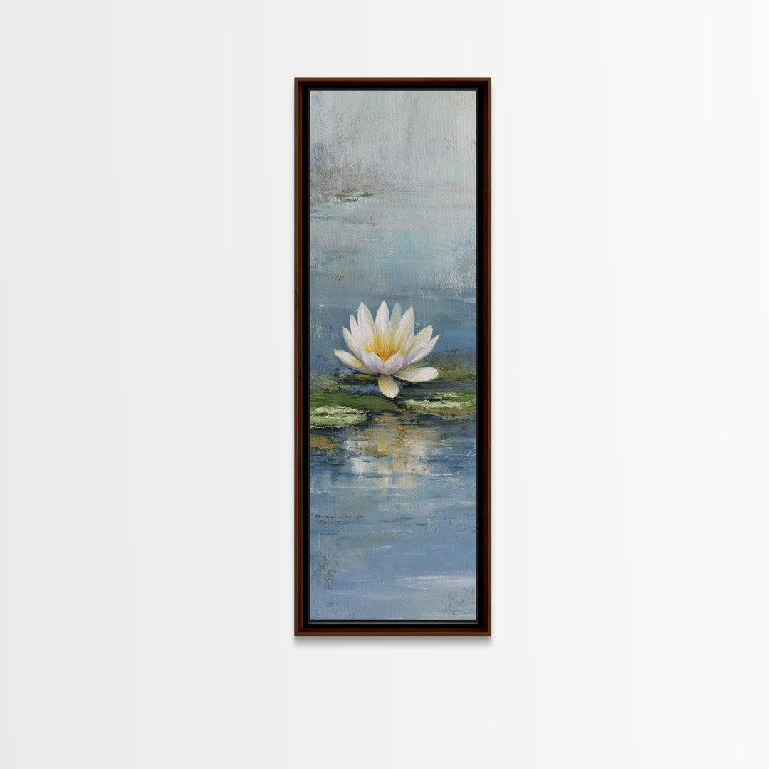 Lotus Flower Floating on Calm Water Framed Canvas Print, Bathroom Art, Printable Wall Art, Bathroom Decor, Oil Painting, Spa, BAT-1x3-80