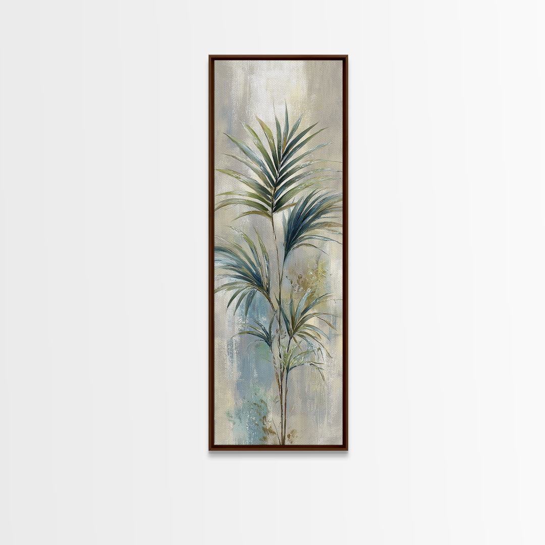 Simple Palm Frond on Off White Linen Framed Canvas Print, Bathroom Art, Bathroom Decor, Abstract Art, Spa, Modern Wall Art, BAT-1x3-83
