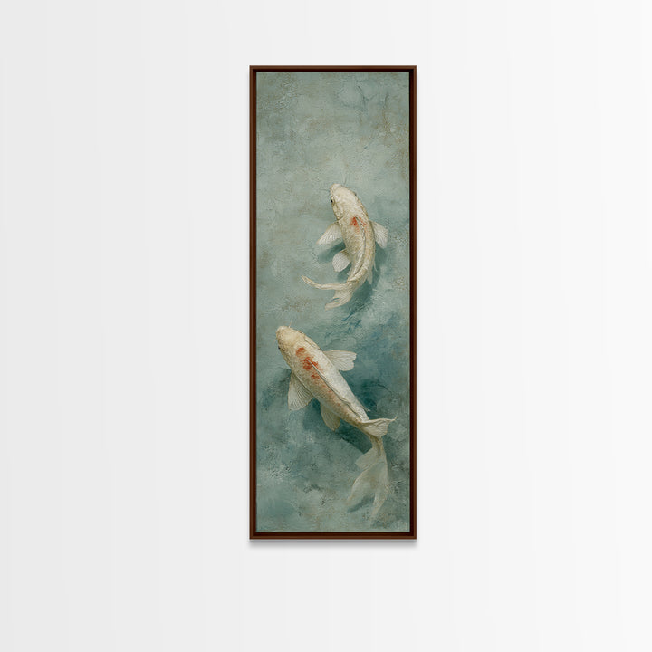 Minimal Koi Fish Swimming Through Clear Water Framed Canvas Print, Bathroom Art, Custom Pet Portrait, Bathroom Decor, Spa, BAT-1x3-92