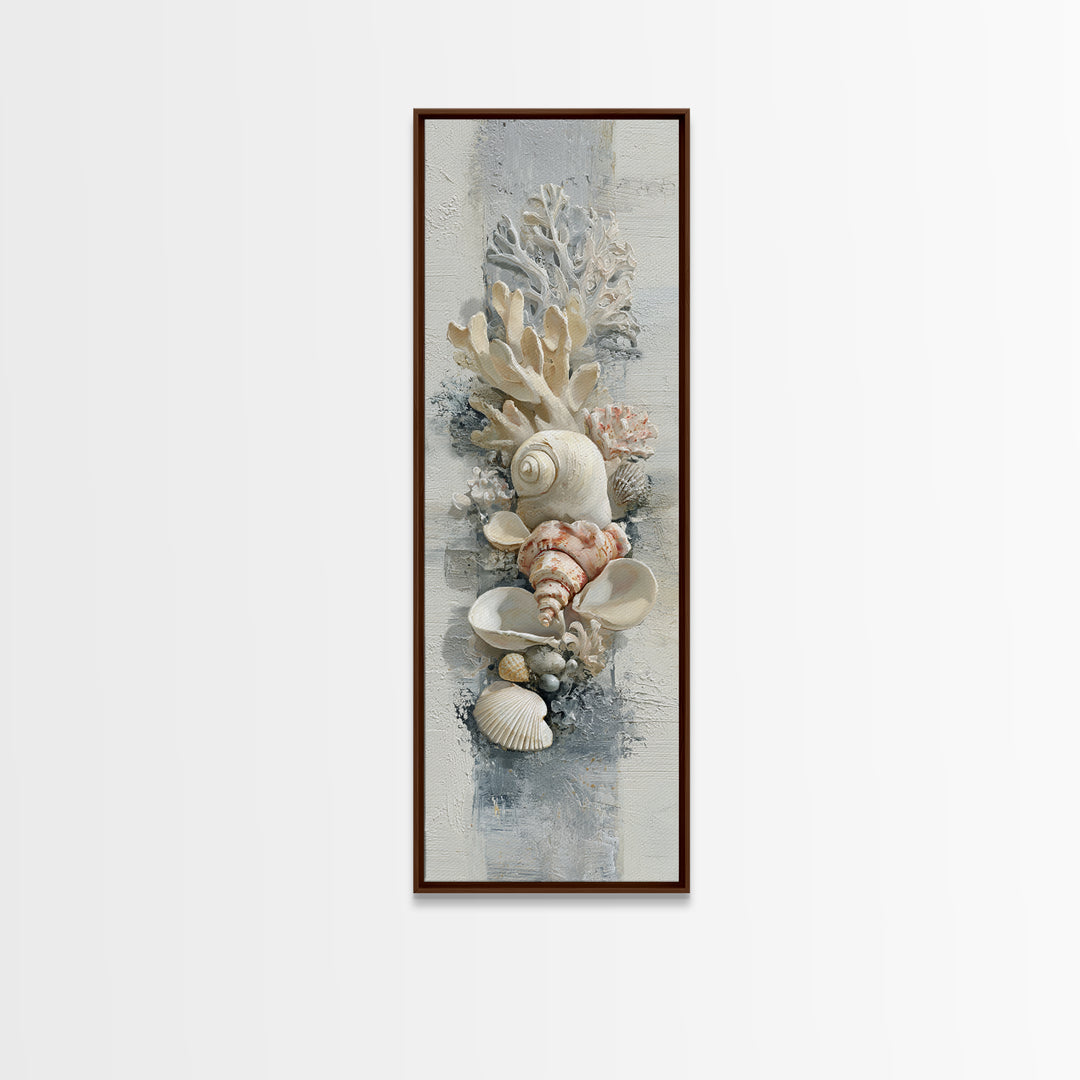 Coral and Shell Arrangement Canvas Print, Bathroom Art, Dopamine Decor, Bathroom Decor, Fine Art, Spa, Halloween Art, BAT-1x3-95