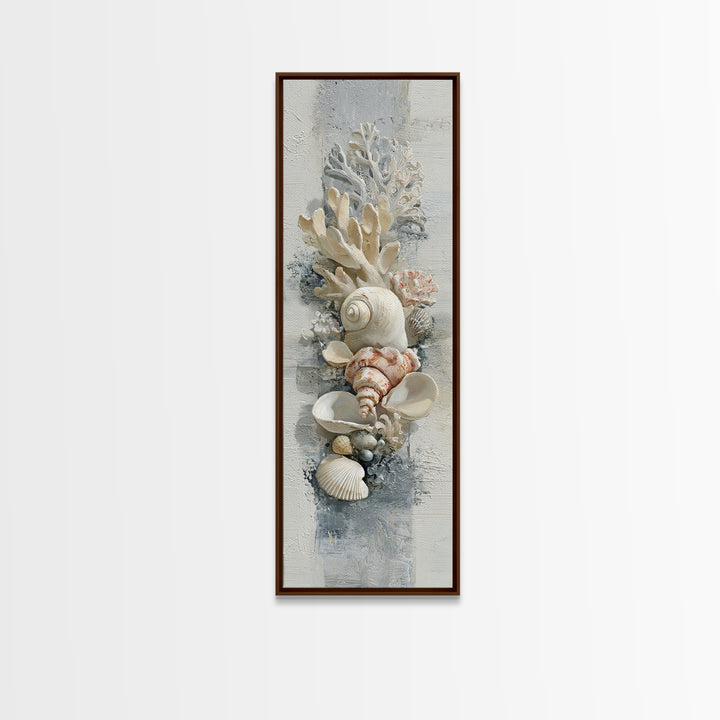 Coral and Shell Arrangement Canvas Print, Bathroom Art, Dopamine Decor, Bathroom Decor, Fine Art, Spa, Halloween Art, BAT-1x3-95