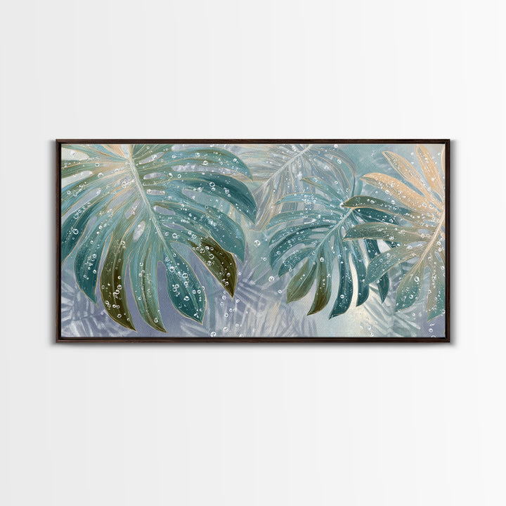 Tropical Leaf Silhouette Framed Canvas Print, Bathroom Art, Fine Art Print, Bathroom Decor, Watercolor Art, Spa, Poster, BAT-2x1-10