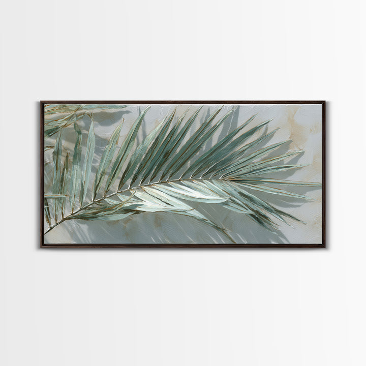 Simple Palm Frond on Off White Linen Framed Canvas Print, Bathroom Art, Bathroom Art Decor, Bathroom Decor, Abstract Art, Spa, BAT-2x1-19