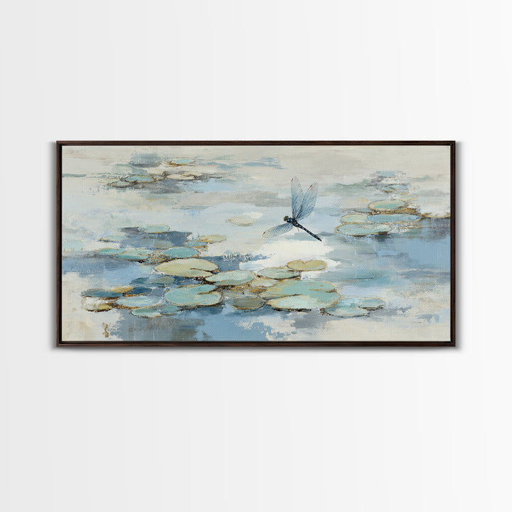 Delicate Dragonfly Above a Pond Surface Framed Canvas Print, Bathroom Art, Fine Art Print, Bathroom Decor, Fine Art, Spa, BAT-2x1-20