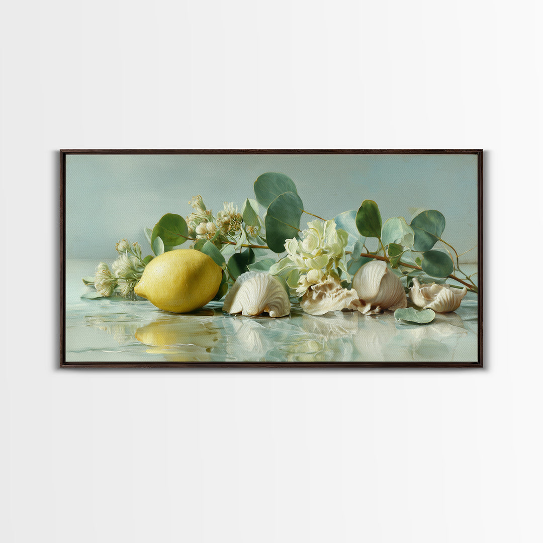 Lemon and Botanical Still Life Canvas Print, Bathroom Art, Neutral Decor, Bathroom Decor, Fine Art, Spa, Wall Art, Home Decor, BAT-2x1-26